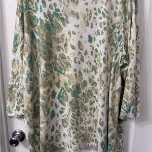 Multiples Teal and Beige Long Sleeve Top
